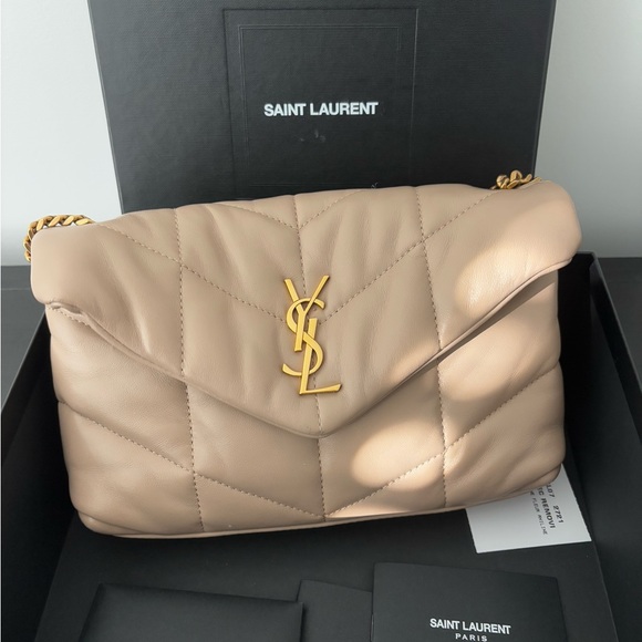 Saint Laurent Handbags - Saint Laurent TOY PUFFER IN LAMBSKIN
DARK BEIGE. With one cross body strap.